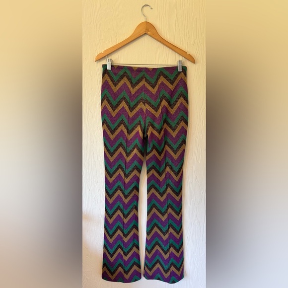 70’s Inspired Disco Metallic Multicolour Zig Zag Flare One Piece Jumpsuit Set - Picture 6 of 16